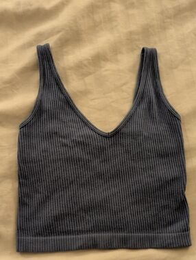 Free People Ribbed V-Neck Crop Tank - Blue